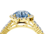 Yellow gold Fancy Blue Round Cut Halo Pavé Diamond Engagement Ring with Split Shank and Four-Prong Setting_7