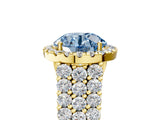 Yellow gold Fancy Blue Round Cut Halo Pavé Diamond Engagement Ring with Split Shank and Four-Prong Setting_8
