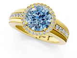 Yellow gold Fancy Blue Round  Cut Halo Pave Band Four-Prong Ring_51