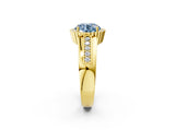 Yellow gold Fancy Blue Round  Cut Halo Pave Band Four-Prong Ring_52