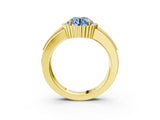 Yellow gold Fancy Blue Round  Cut Halo Pave Band Four-Prong Ring_53