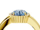 Yellow gold Fancy Blue Round  Cut Halo Pave Band Four-Prong Ring_54