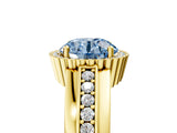 Yellow gold Fancy Blue Round  Cut Halo Pave Band Four-Prong Ring_55