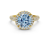 Yellow gold Fancy Blue Round  Cut Halo Pave Band Four-Prong Setting Ring_37