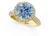 Yellow gold Fancy Blue Round  Cut Halo Pave Band Four-Prong Setting Ring_38