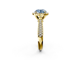 Yellow gold Fancy Blue Round  Cut Halo Pave Band Four-Prong Setting Ring_39