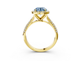 Yellow gold Fancy Blue Round  Cut Halo Pave Band Four-Prong Setting Ring_40