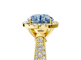 Yellow gold Fancy Blue Round  Cut Halo Pave Band Four-Prong Setting Ring_42