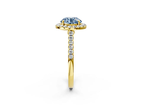 Yellow gold Fancy Blue Round Cut Halo Pave Diamond Engagement Ring with Four-Prong Setting_2