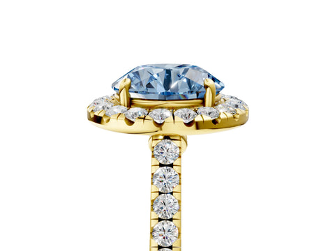 Yellow gold Fancy Blue Round Cut Halo Pave Diamond Engagement Ring with Four-Prong Setting_5