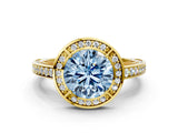 Yellow gold Fancy Blue Round  Cut Halo Pave Split Shank Prong Setting Ring_32