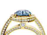 Yellow gold Fancy Blue Round  Cut Halo Pave Split Shank Prong Setting Ring_36