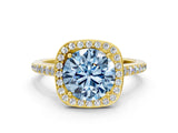 Yellow gold Fancy Blue Round Cut Halo Round Diamond Pavé Band with Four-Prong Setting_3