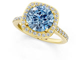 Yellow gold Fancy Blue Round Cut Halo Round Diamond Pavé Band with Four-Prong Setting_4