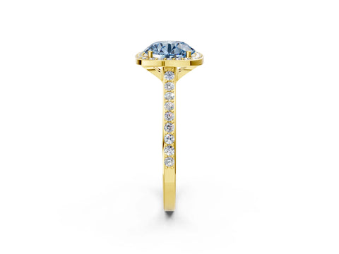 Yellow gold Fancy Blue Round Cut Halo Round Diamond Pavé Band with Four-Prong Setting_5