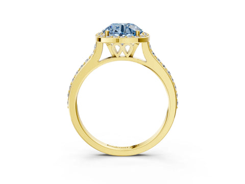 Yellow gold Fancy Blue Round Cut Halo Round Diamond Pavé Band with Four-Prong Setting_6