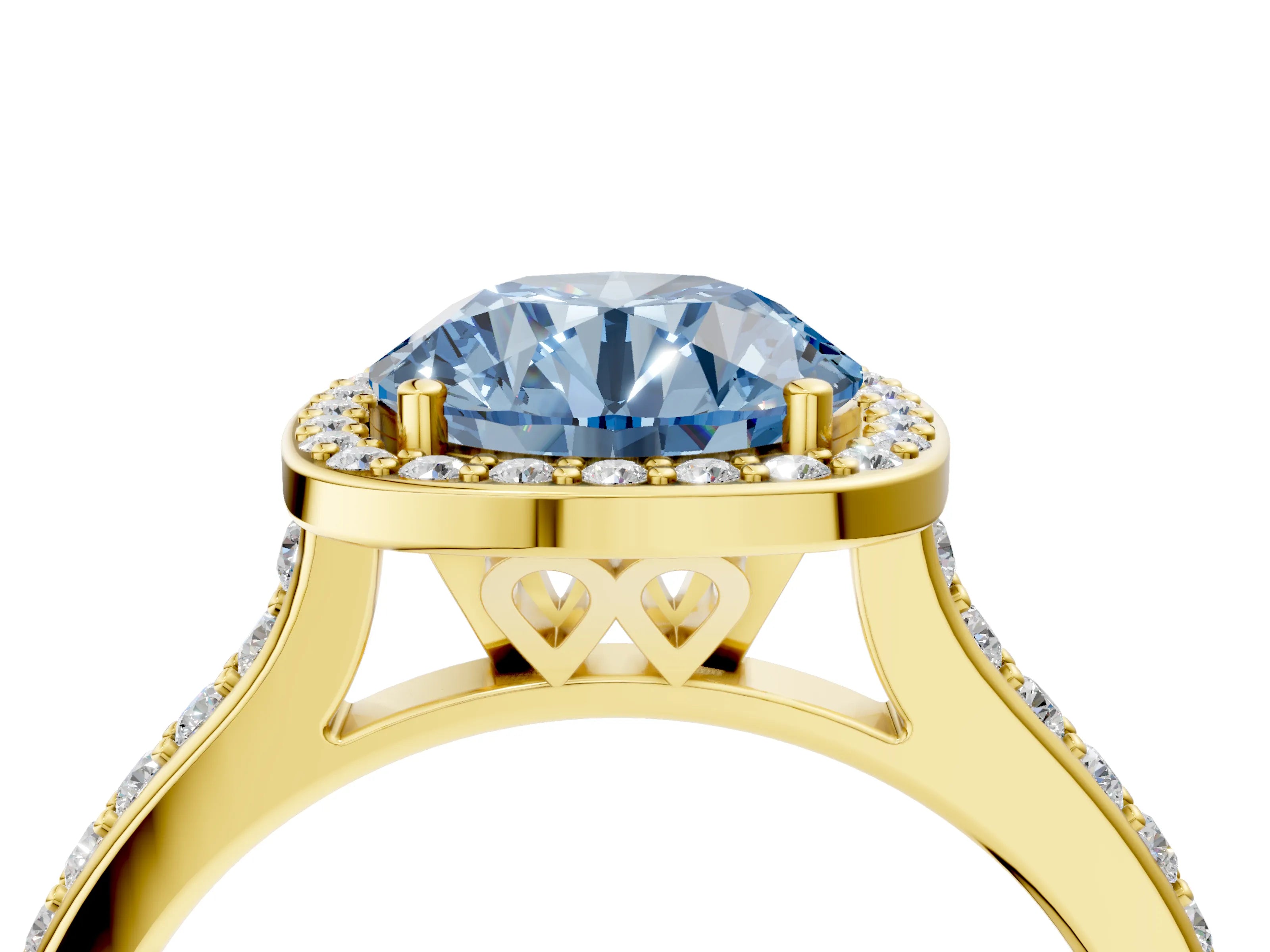 Yellow gold Fancy Blue Round Cut Halo Round Diamond Pavé Band with Four-Prong Setting_7