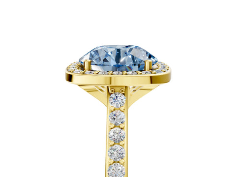 Yellow gold Fancy Blue Round Cut Halo Round Diamond Pavé Band with Four-Prong Setting_8