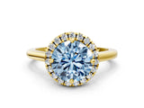 Yellow gold Fancy Blue Round Cut Halo Round Diamond Solitaire Engagement Ring with Pave Band and Four-Prong Setting_12