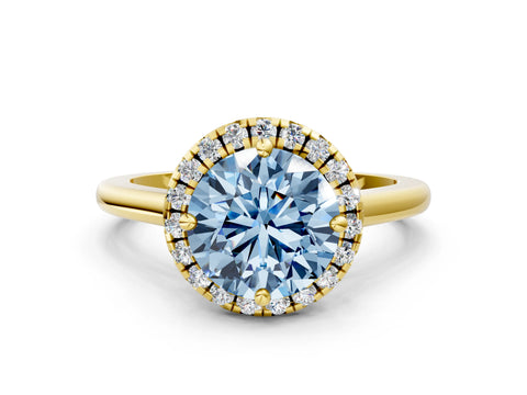 Yellow gold Fancy Blue Round Cut Halo Round Diamond Solitaire Engagement Ring with Pave Band and Four-Prong Setting_12