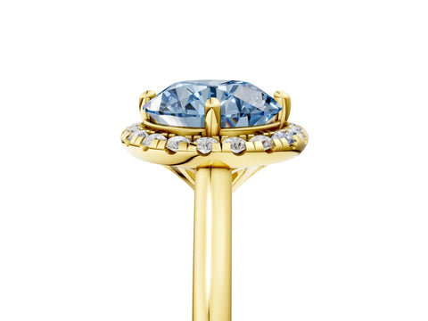 Yellow gold Fancy Blue Round Cut Halo Round Diamond Solitaire Engagement Ring with Pave Band and Four-Prong Setting_17