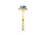 Yellow gold Fancy Blue Round Cut Halo Round Diamond Solitaire Ring with Pavé Band and Four-Prong Setting_2