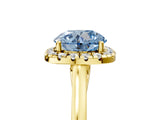 Yellow gold Fancy Blue Round Cut Halo Round Diamond Solitaire Ring with Pavé Band and Four-Prong Setting_5