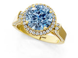 Yellow gold Fancy Blue Round Cut Halo Round Diamond Twist Band with Four-Prong Setting_1