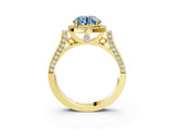 Yellow gold Fancy Blue Round Cut Halo Round Diamond Twist Band with Four-Prong Setting_3