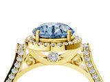 Yellow gold Fancy Blue Round Cut Halo Round Diamond Twist Band with Four-Prong Setting_4