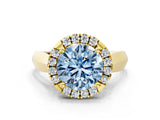 Yellow gold Fancy Blue Round  Cut Halo Solitaire Engagement Ring with Square Band and Four-Prong Setting_113