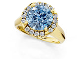 Yellow gold Fancy Blue Round  Cut Halo Solitaire Engagement Ring with Square Band and Four-Prong Setting_114