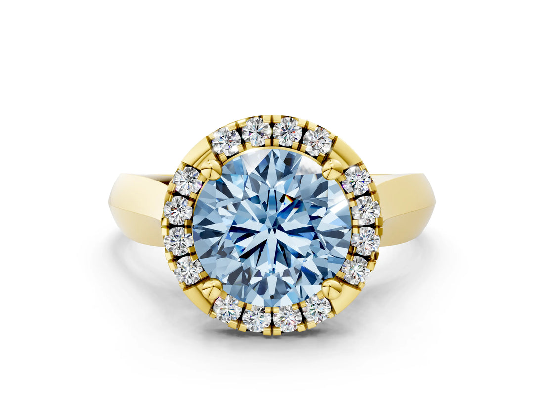 Yellow gold Fancy Blue Round  Cut Halo Solitaire Engagement Ring with Square Band and Four-Prong Setting_66