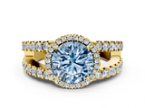 Yellow gold Fancy Blue Round  Cut Halo Split Shank Diamond Ring with Four-Prong Setting_45