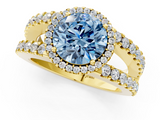 Yellow gold Fancy Blue Round  Cut Halo Split Shank Diamond Ring with Four-Prong Setting_46
