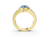 Yellow gold Fancy Blue Round  Cut Halo Split Shank Diamond Ring with Four-Prong Setting_48