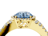 Yellow gold Fancy Blue Round  Cut Halo Split Shank Diamond Ring with Four-Prong Setting_49