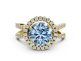 Yellow gold Fancy Blue Round  Cut Halo Split Shank Pave Set Ring_62