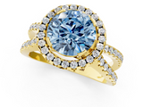 Yellow gold Fancy Blue Round  Cut Halo Split Shank Pave Set Ring_63