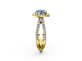 Yellow gold Fancy Blue Round  Cut Halo Split Shank Pave Set Ring_64