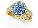 Yellow gold Fancy Blue Round  Cut Halo Split Shank Prong Setting Ring_13
