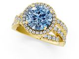 Yellow gold Fancy Blue Round  Cut Halo Split Shank Prong Setting Ring_59