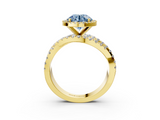 Yellow gold Fancy Blue Round  Cut Halo Split Shank Prong Setting Ring_61