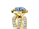 Yellow gold Fancy Blue Round  Cut Halo Split Shank Prong Setting Ring_63