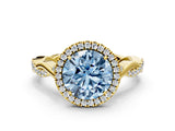 Yellow gold Fancy Blue Round Cut Halo Twist Band with Four-Prong Setting_12