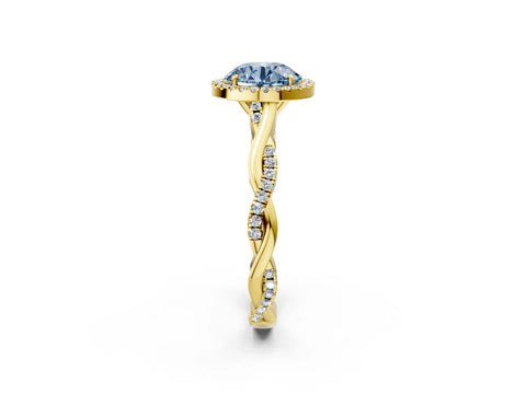 Yellow gold Fancy Blue Round Cut Halo Twist Band with Four-Prong Setting_14