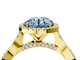 Yellow gold Fancy Blue Round Cut Halo Twist Band with Four-Prong Setting_16