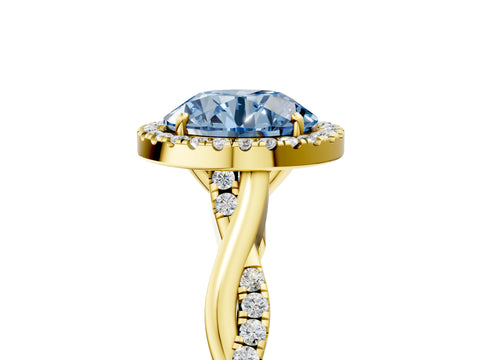 Yellow gold Fancy Blue Round Cut Halo Twist Band with Four-Prong Setting_17
