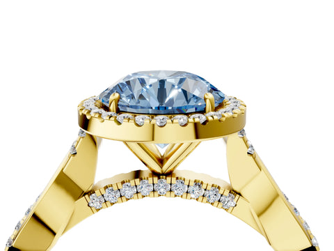 Yellow gold Fancy Blue Round Cut Halo Twist Band with Four-Prong Setting_4
