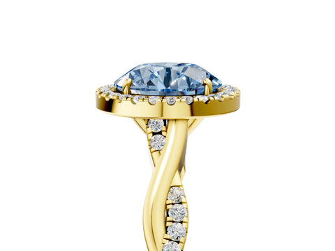 Yellow gold Fancy Blue Round Cut Halo Twist Band with Four-Prong Setting_5